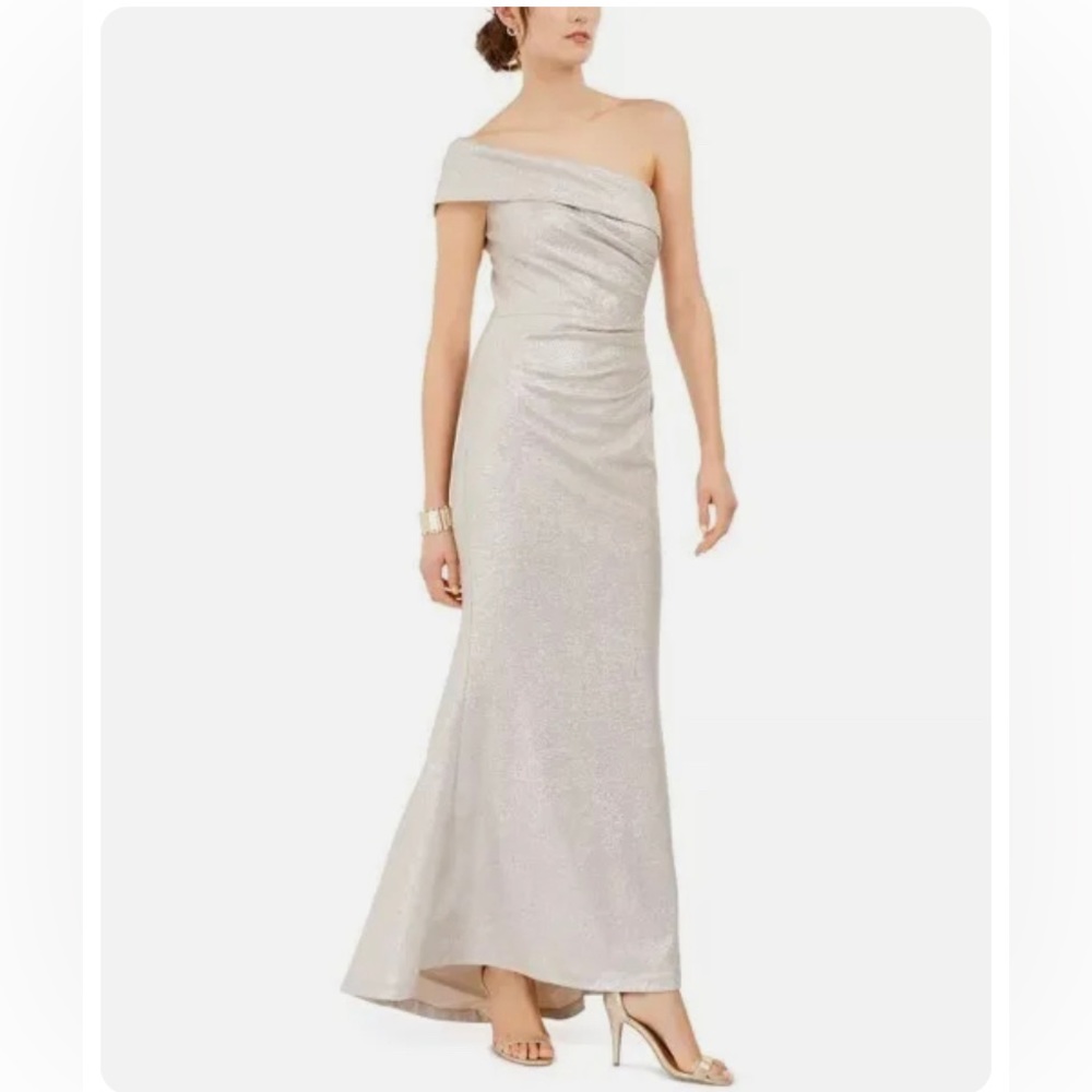 Eliza J Silver One Shoulder Dress, MOB or black tie event